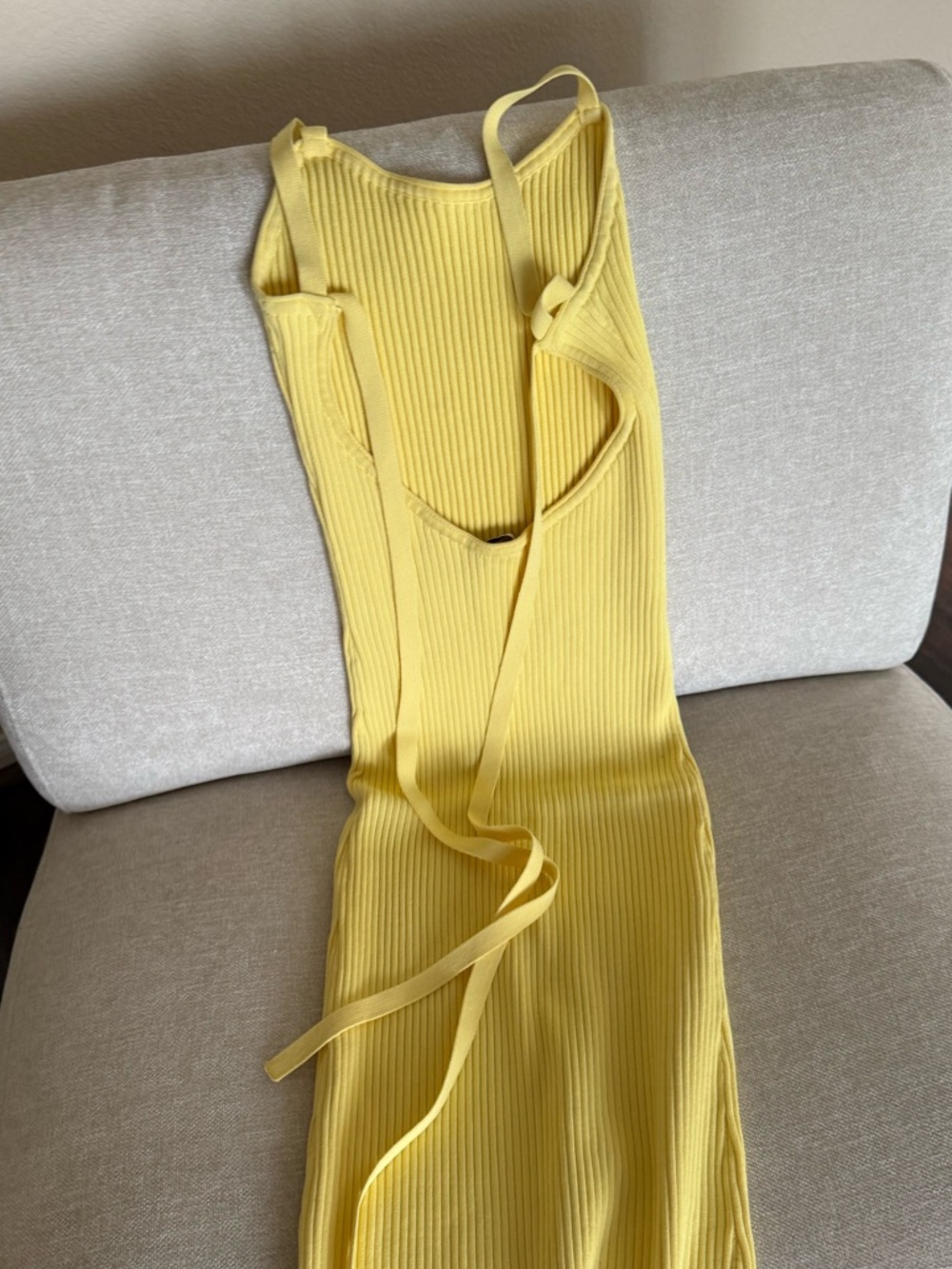 Yellow Ribbed Tank Backless Dress